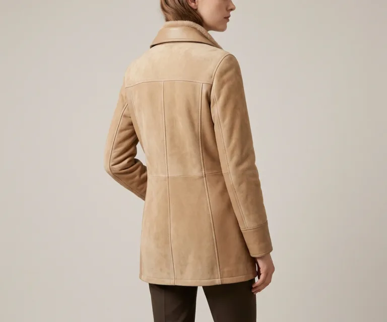 Erica Shearling Beige Leather Coat Rear Back View 1080x900