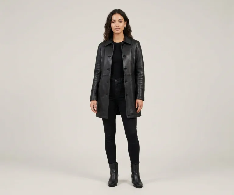Erica Shearling Black Leather Coat Lifestyle Studio 1080x900