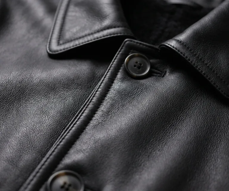Erica Shearling Black Leather Coat Macro Hardware Detail 1080x900