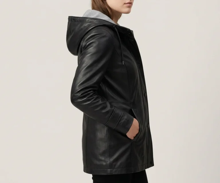 Fixon Hooded Black Trench Coat 3/4 Profile 1080x900