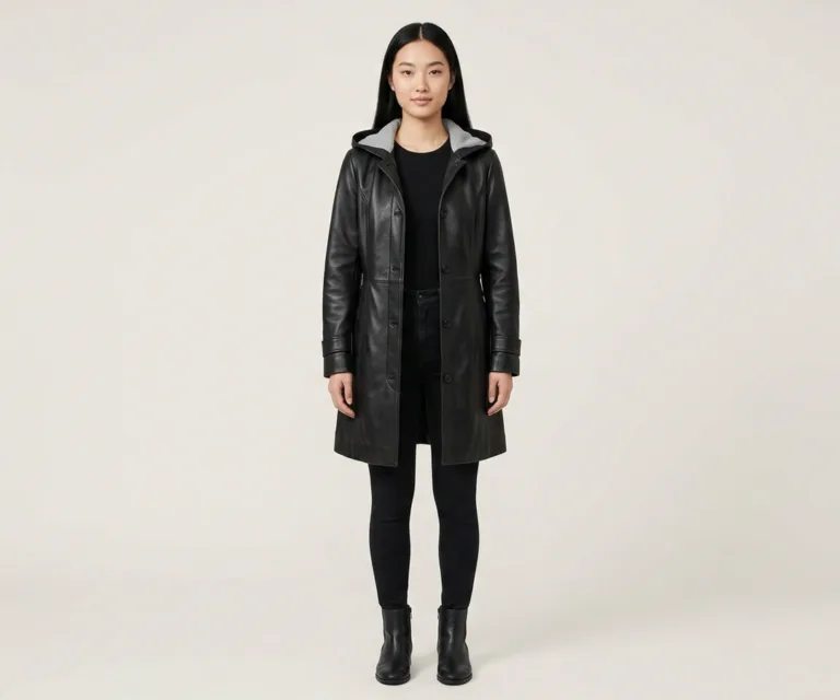 Fixon Hooded Black Trench Coat Front View 1080x900