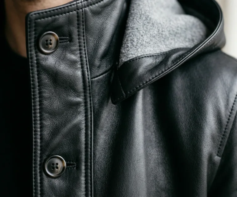 Fixon Hooded Black Trench Coat Macro Hardware Detail 1080x900