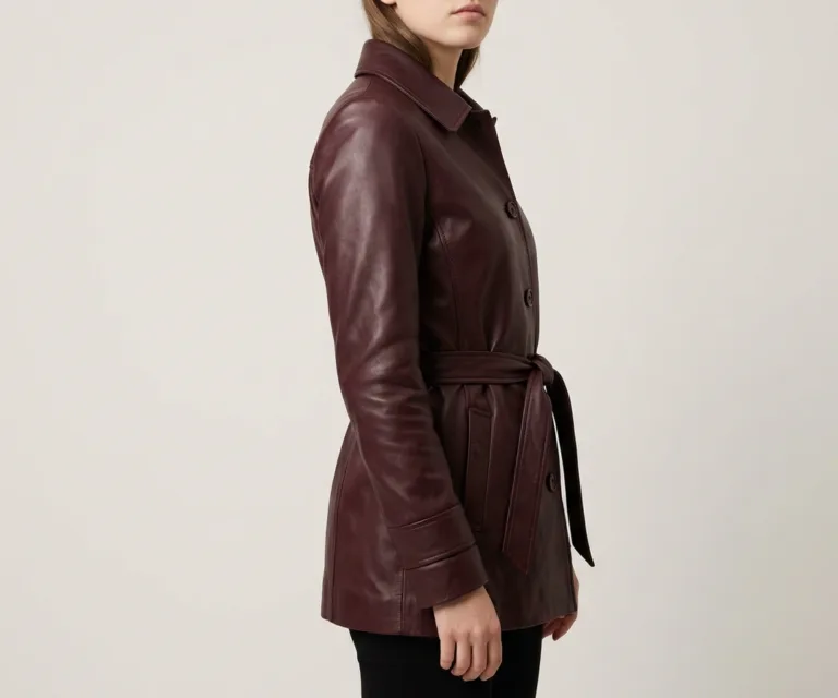 Missoni Maroon Leather Trench Coat 3/4 Profile 1080x900