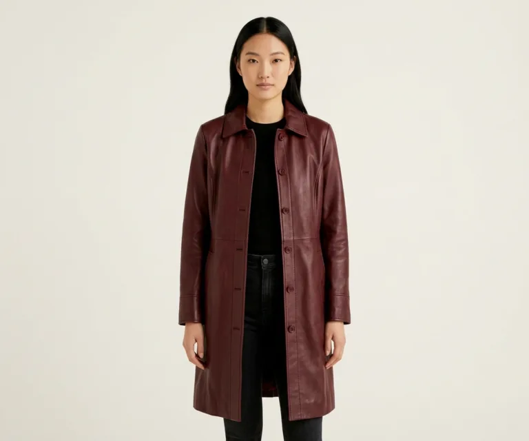 Missoni Maroon Leather Trench Coat Front View 1080x900