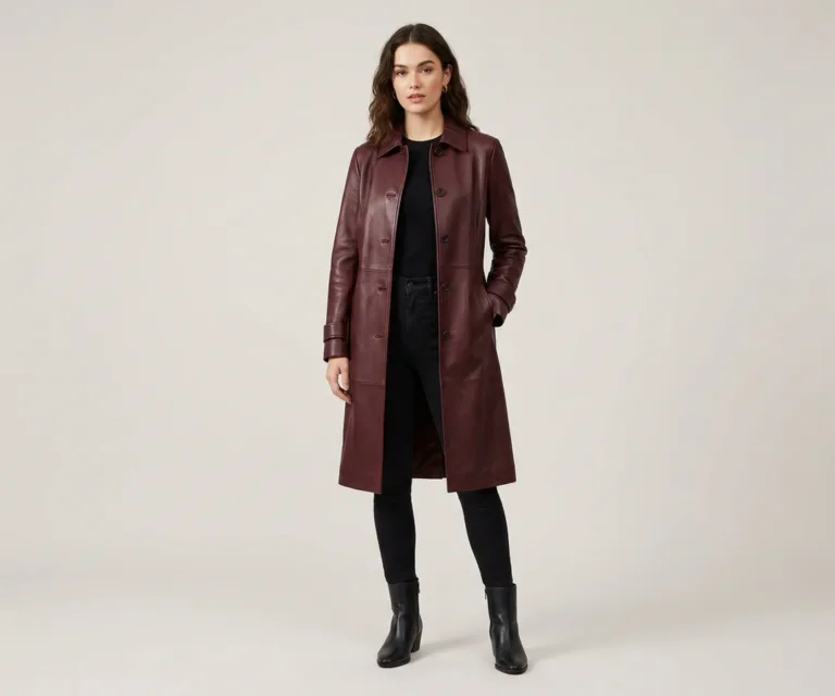 Missoni Maroon Leather Trench Coat Lifestyle Studio 1080x900