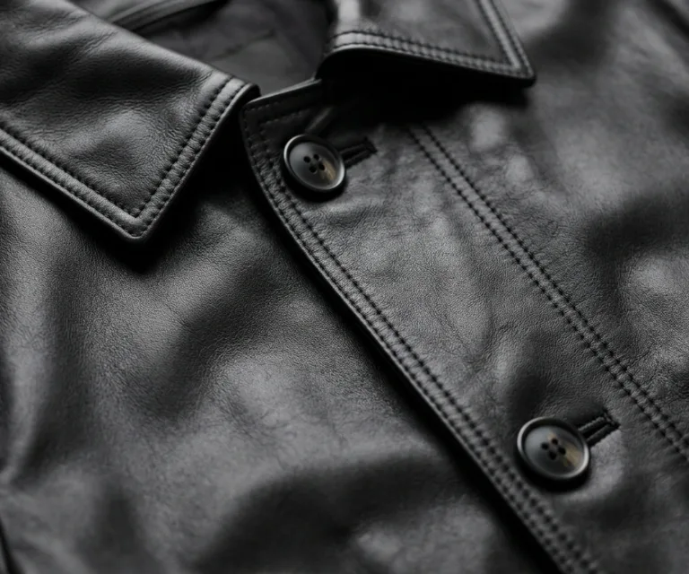 Moonlight Black Leather Trench Coat Macro Hardware Detail 1080x900