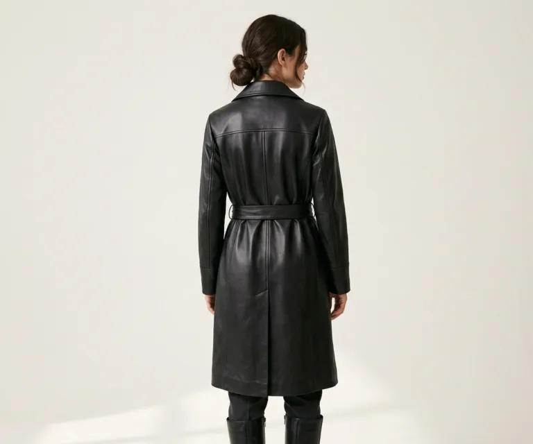 Moonlight Black Leather Trench Coat Rear Back View 1080x900