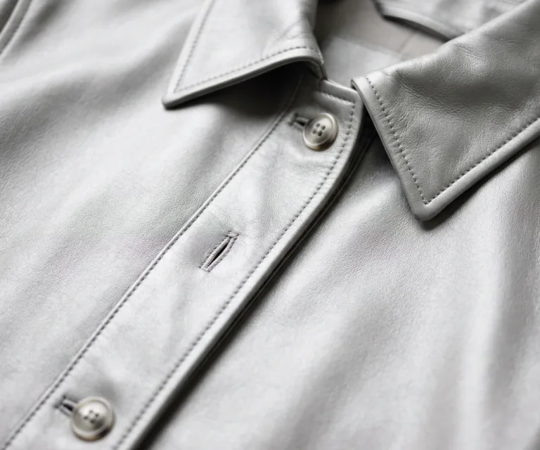 Moonlight Silver Leather Trench Coat Macro Hardware Detail 1080x900