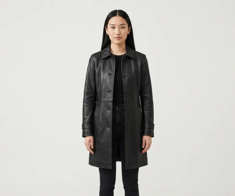 Sweet Susan Black Leather Trench Coat Front View 1080x900