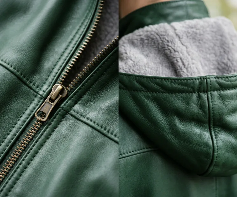 Fiona Green Hooded Shearling Leather Jacket Macro Hardware Detail 1080x900