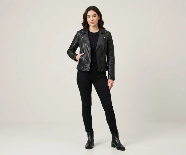 Adalyn Quilted Black Leather Biker Jacket Lifestyle Studio 1080x900
