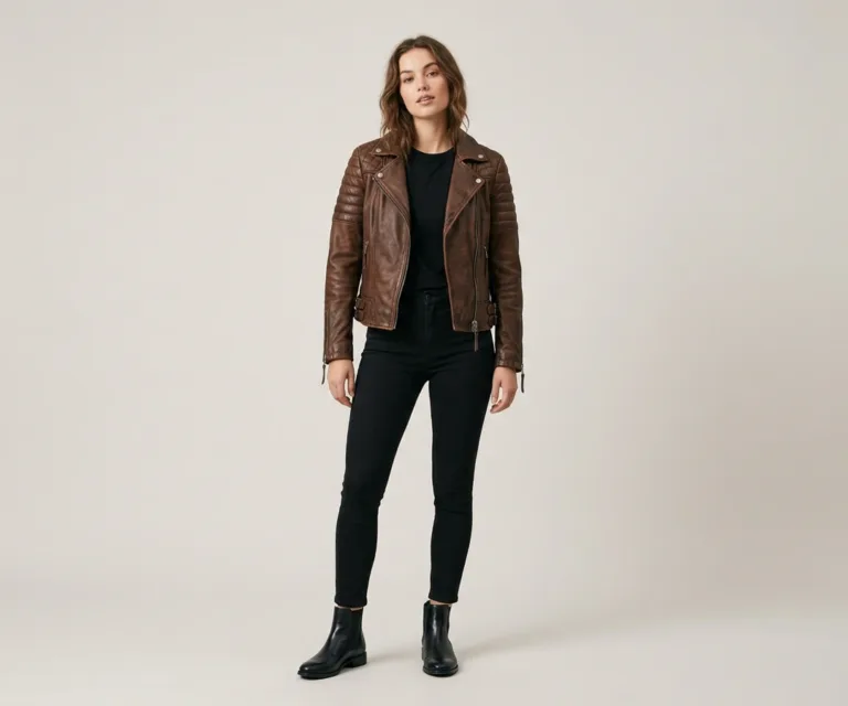 Adalyn Quilted Distressed Brown Leather Biker Jacket Lifestyle Studio 1080x900