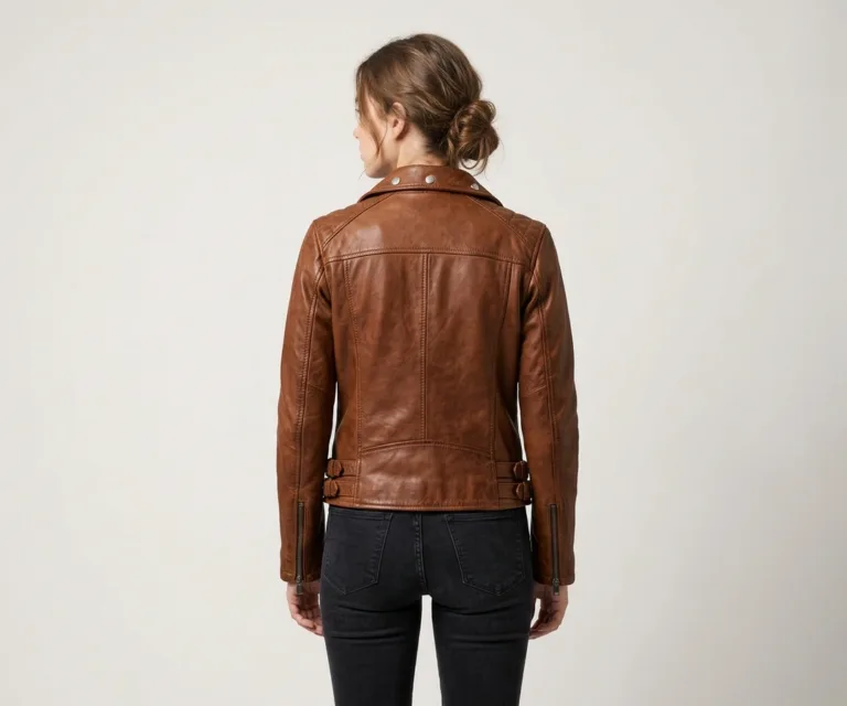 Adalyn Quilted Distressed Brown Leather Biker Jacket Rear Back View 1080x900