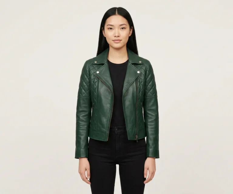 Adalyn Quilted Green Leather Biker Jacket Front View 1080x900