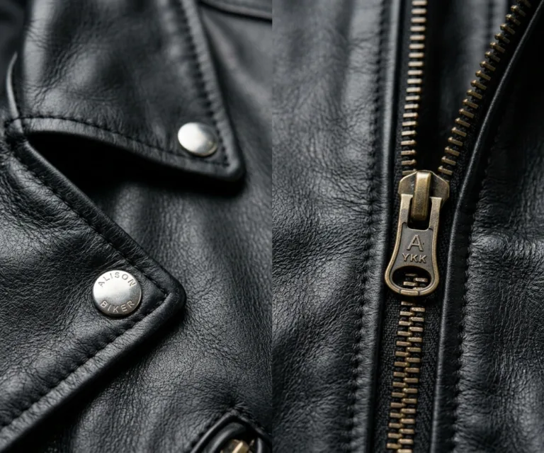 Alison Black Leather Biker Jacket Macro Hardware Detail 1080x900