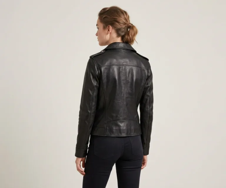 Alison Black Leather Biker Jacket Rear Back View 1080x900