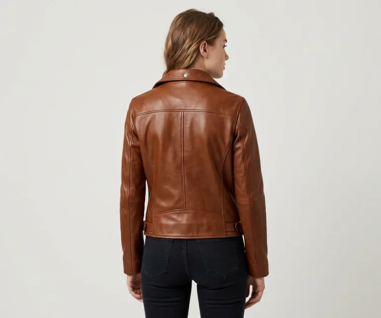 Alison Brown Leather Biker Jacket Rear Back View 1080x900
