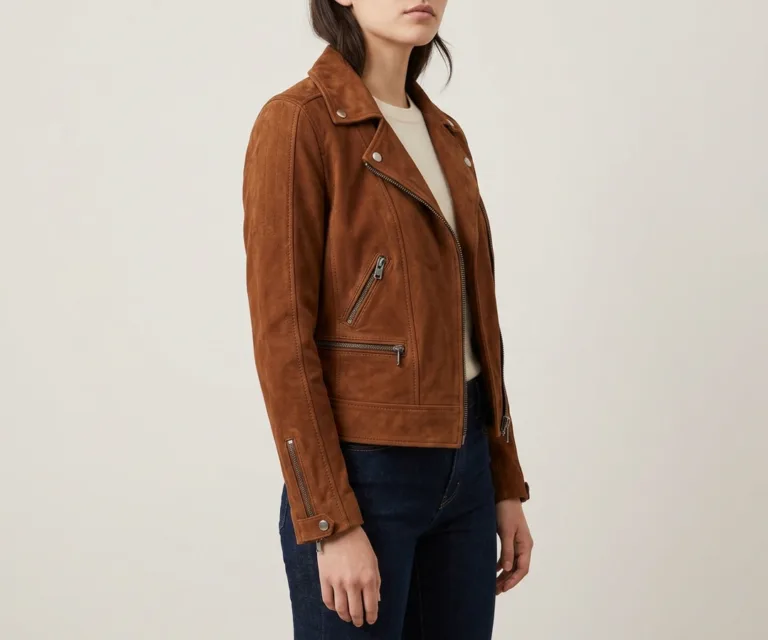 Alison Brown Suede Biker Jacket 3/4 Profile 1080x900
