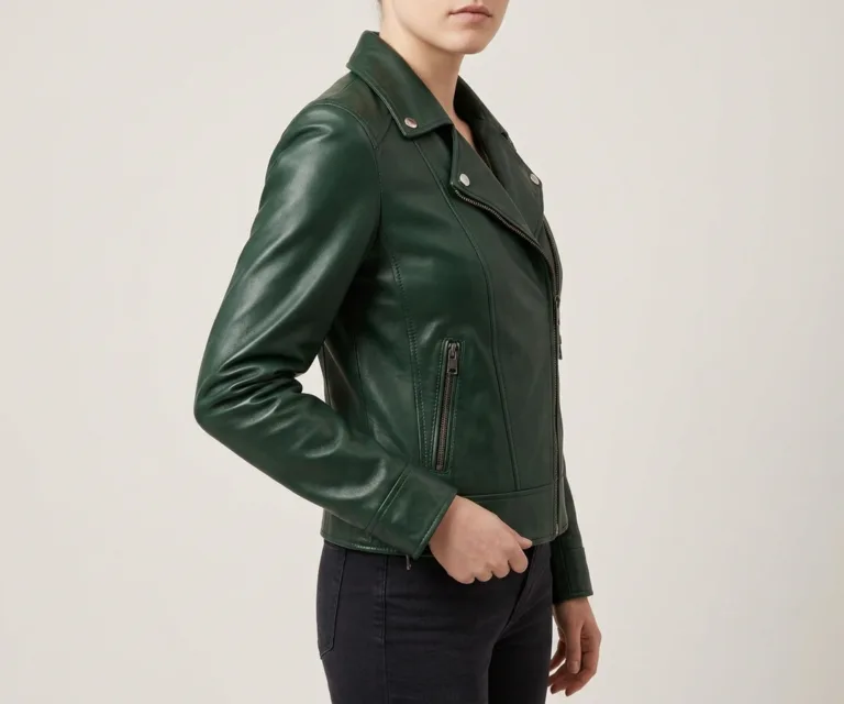 Alison Green Leather Biker Jacket 3/4 Profile 1080x900