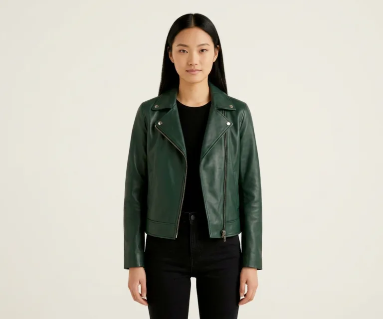 Alison Green Leather Biker Jacket Front View 1080x900