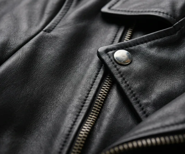 Alia Metallic Black Leather Biker Jacket Macro Hardware Detail 1080x900