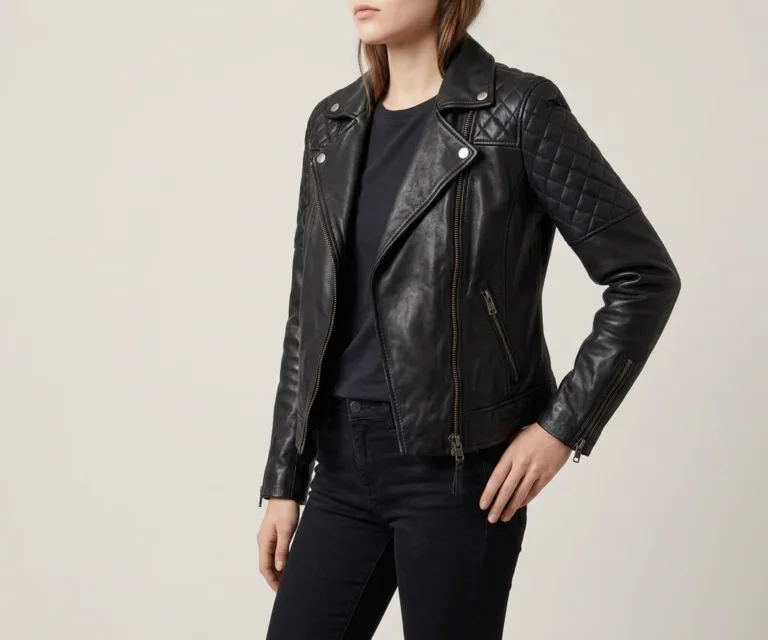 Carolyn Quilted Black Biker Jacket 3/4 Profile 1080x900