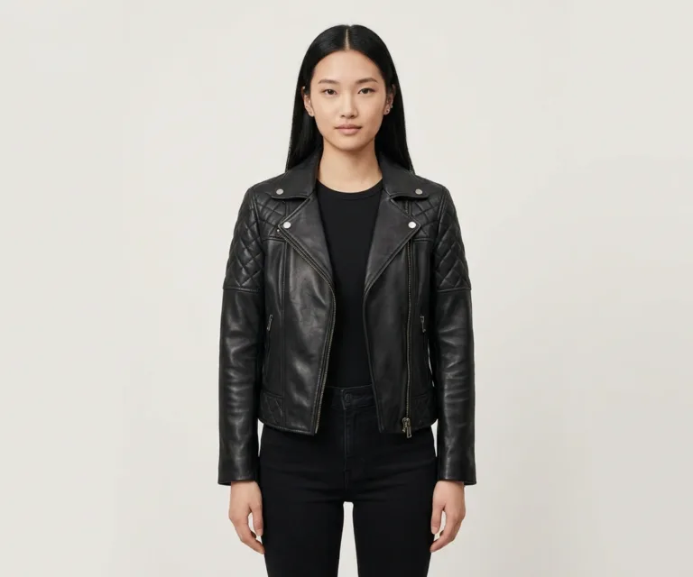 Carolyn Quilted Black Biker Jacket Front View 1080x900