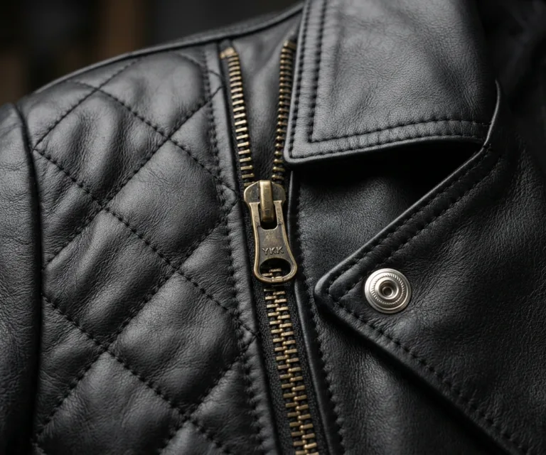 Carolyn Quilted Black Biker Jacket Macro Hardware Detail 1080x900