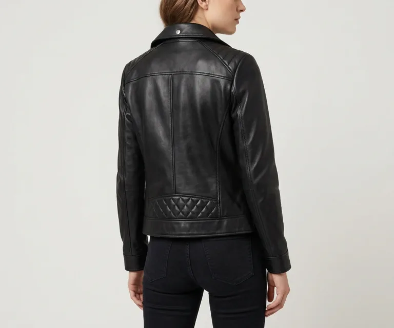 Carolyn Quilted Black Biker Jacket Rear Back View 1080x900