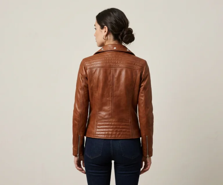 Carolyn Quilted Vintage Brown Biker Jacket Rear Back View 1080x900