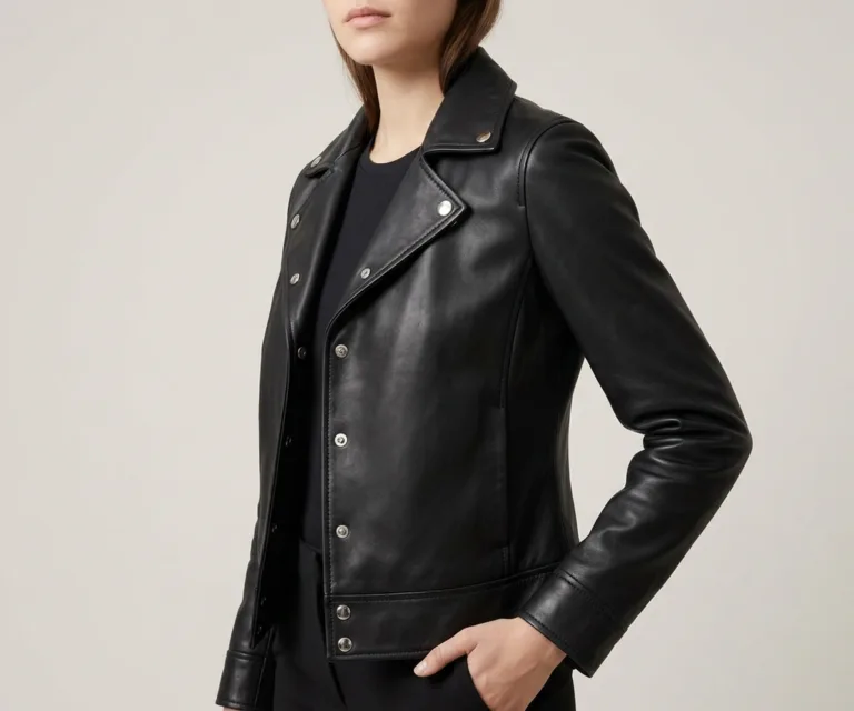 Celeste Studded Black Leather Jacket 3/4 Profile 1080x900
