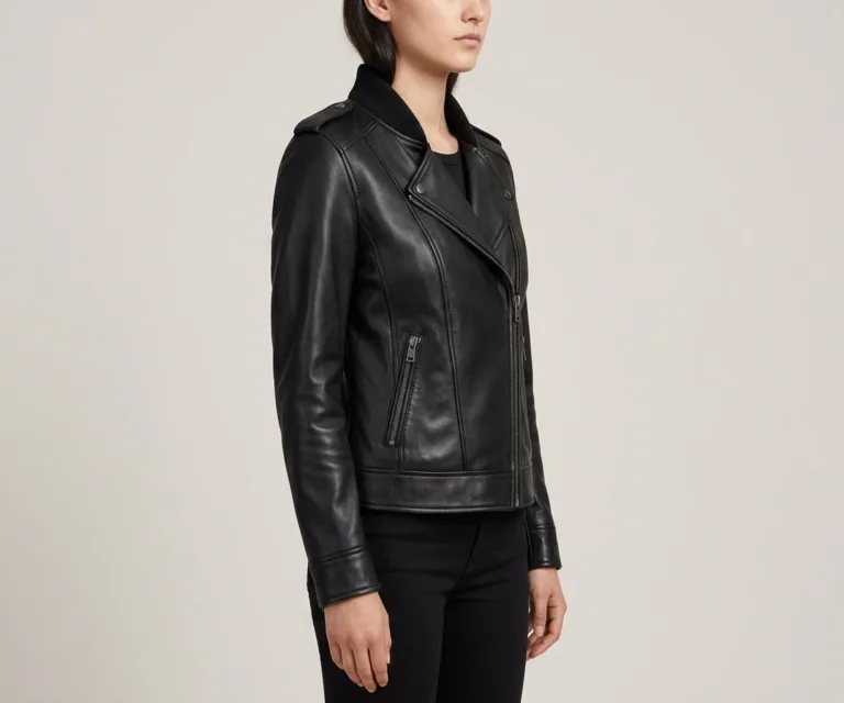Cityscape Black Leather Biker Jacket 3/4 Profile 1080x900