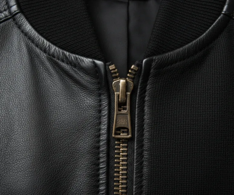 Cityscape Black Leather Biker Jacket Macro Hardware Detail 1080x900
