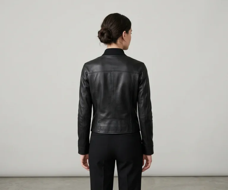 Cityscape Black Leather Biker Jacket Rear Back View 1080x900