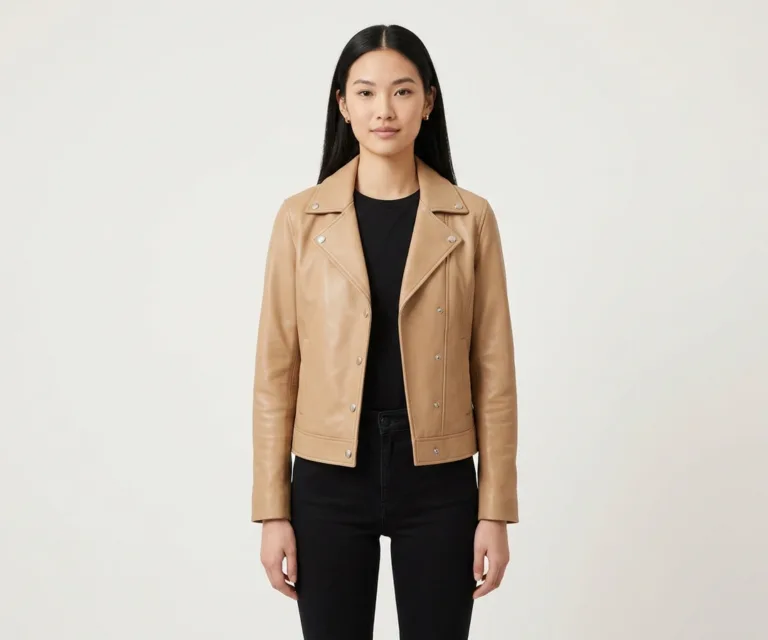 County Tan Overlap Leather Jacket Front View 1080x900