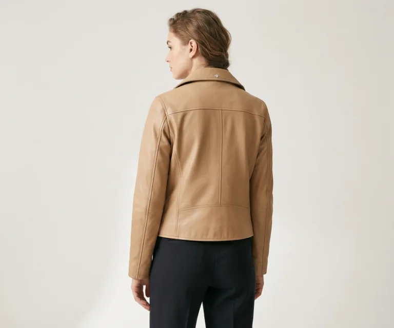 County Tan Overlap Leather Jacket Rear Back View 1080x900