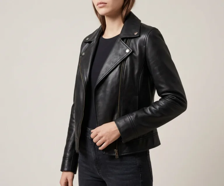 Flashback Black Leather Biker Jacket 3/4 Profile 1080x900