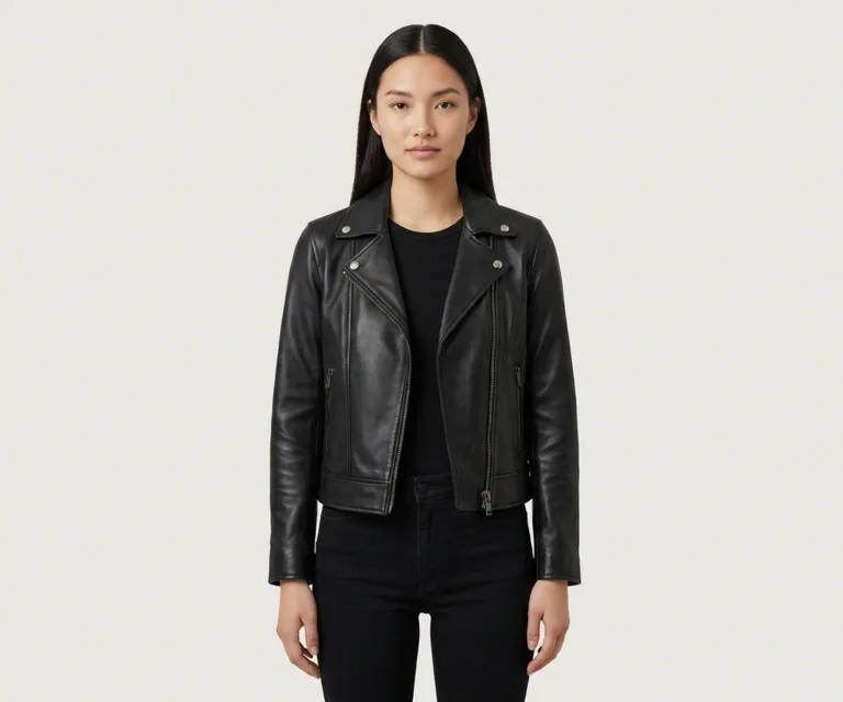 Flashback Black Leather Biker Jacket Front View 1080x900