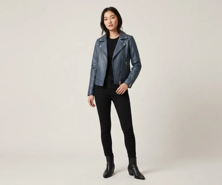 Flashback Blue Leather Biker Jacket Lifestyle Studio 1080x900