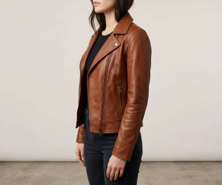 Flashback Brown Leather Biker Jacket 3/4 Profile 1080x900