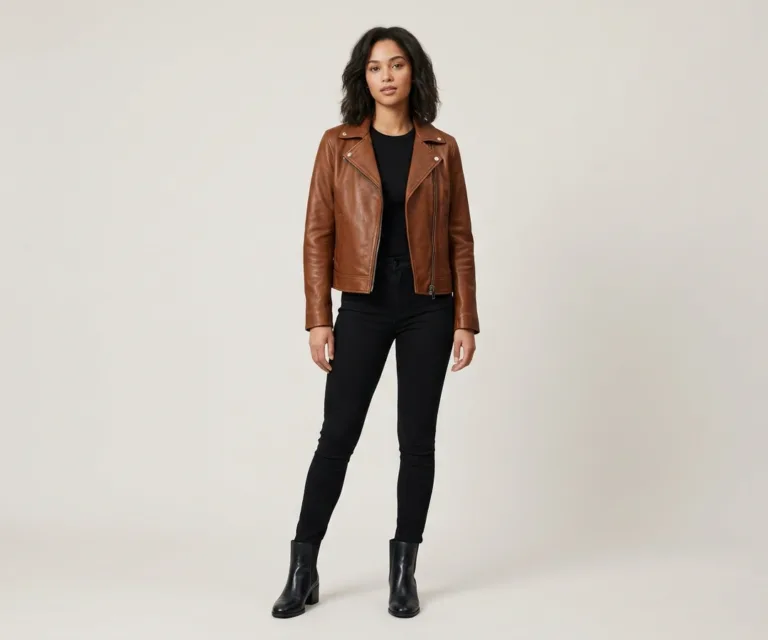 Flashback Brown Leather Biker Jacket Lifestyle Studio 1080x900