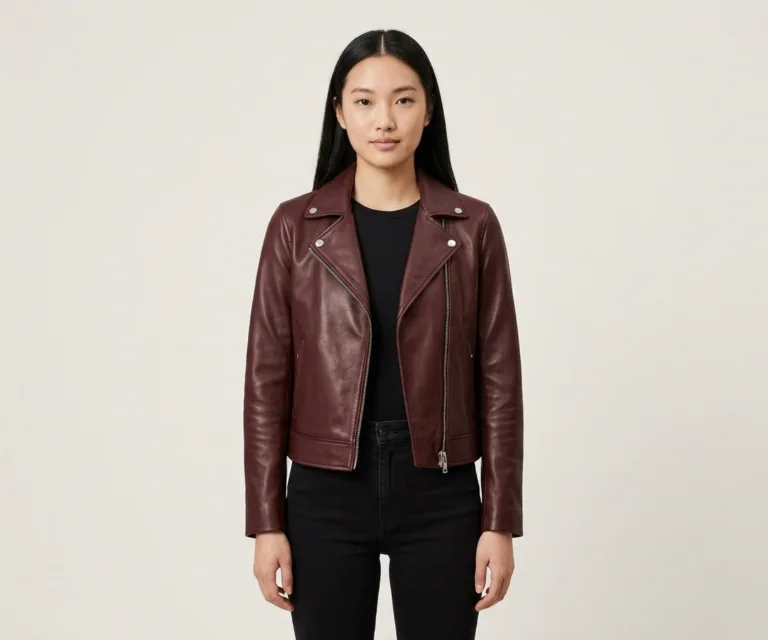 Flashback Maroon Leather Biker Jacket Front View 1080x900