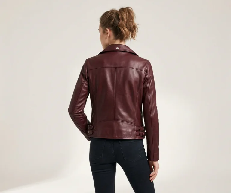 Flashback Maroon Leather Biker Jacket Rear Back View 1080x900