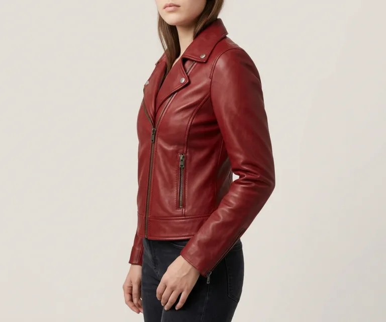 Flashback Red Leather Biker Jacket 3/4 Profile 1080x900