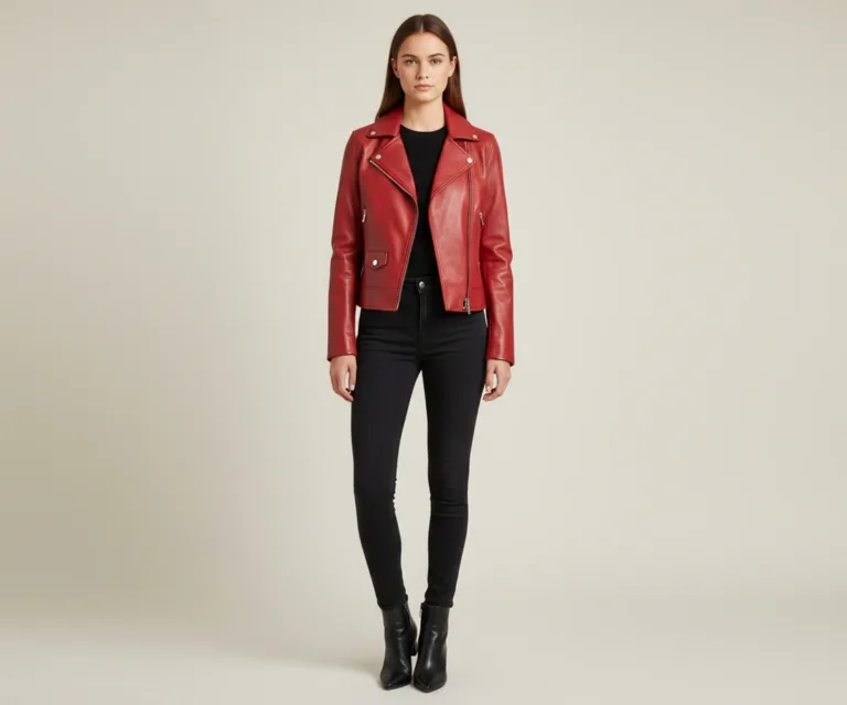 Flashback Red Leather Biker Jacket Lifestyle Studio 1080x900