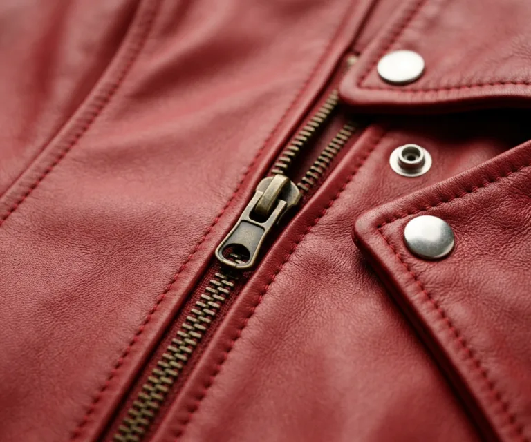Flashback Red Leather Biker Jacket Macro Hardware Detail 1080x900
