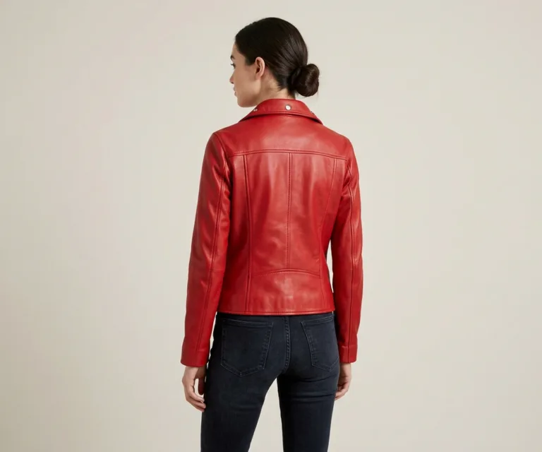 Flashback Red Leather Biker Jacket Rear Back View 1080x900