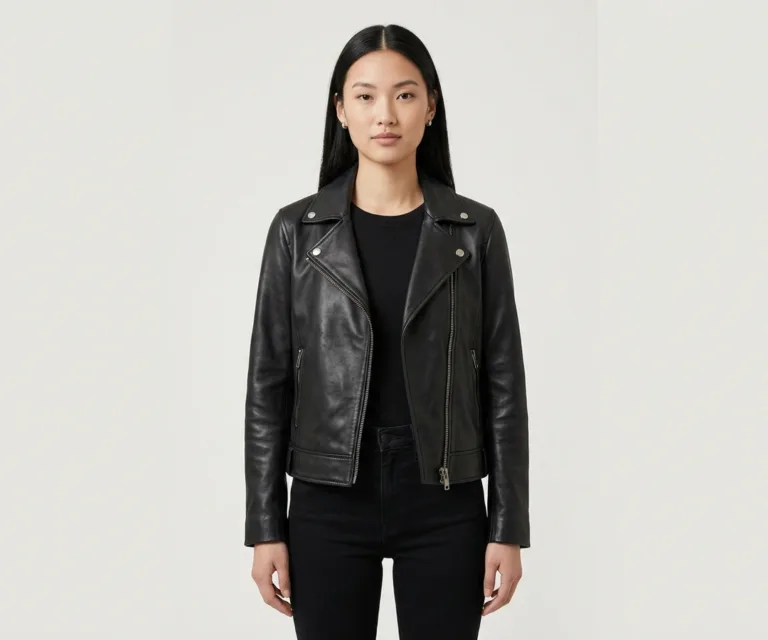 Haley Ray Black Leather Biker Jacket Front View 1080x900