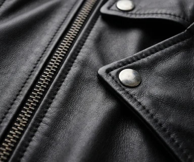 Haley Ray Black Leather Biker Jacket Macro Hardware Detail 1080x900