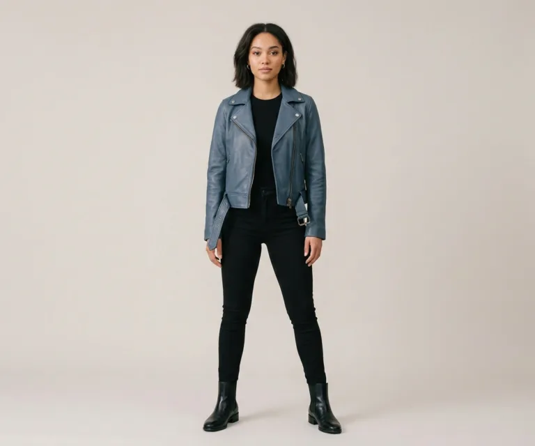 Kelsee Blue Leather Biker Jacket Lifestyle Studio 1080x900
